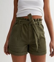 New Look Khaki Belted Paperbag Shorts